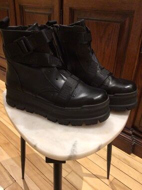 UGG Black Leather Platform Ankle Boots